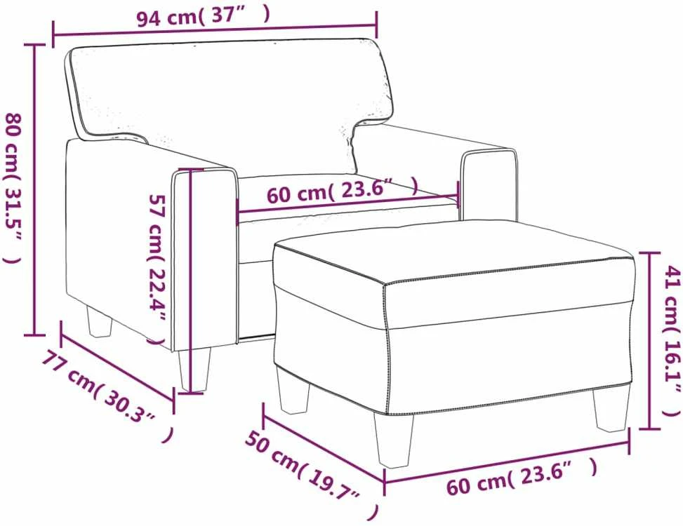 Sofa Krėslas su pakoja, pilkos spalvos, 60cm, dirbtinė oda