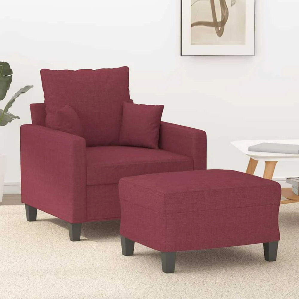 Sofa Krėslas su pakoja, raudonojo vyno spalvos, 60cm, audinys