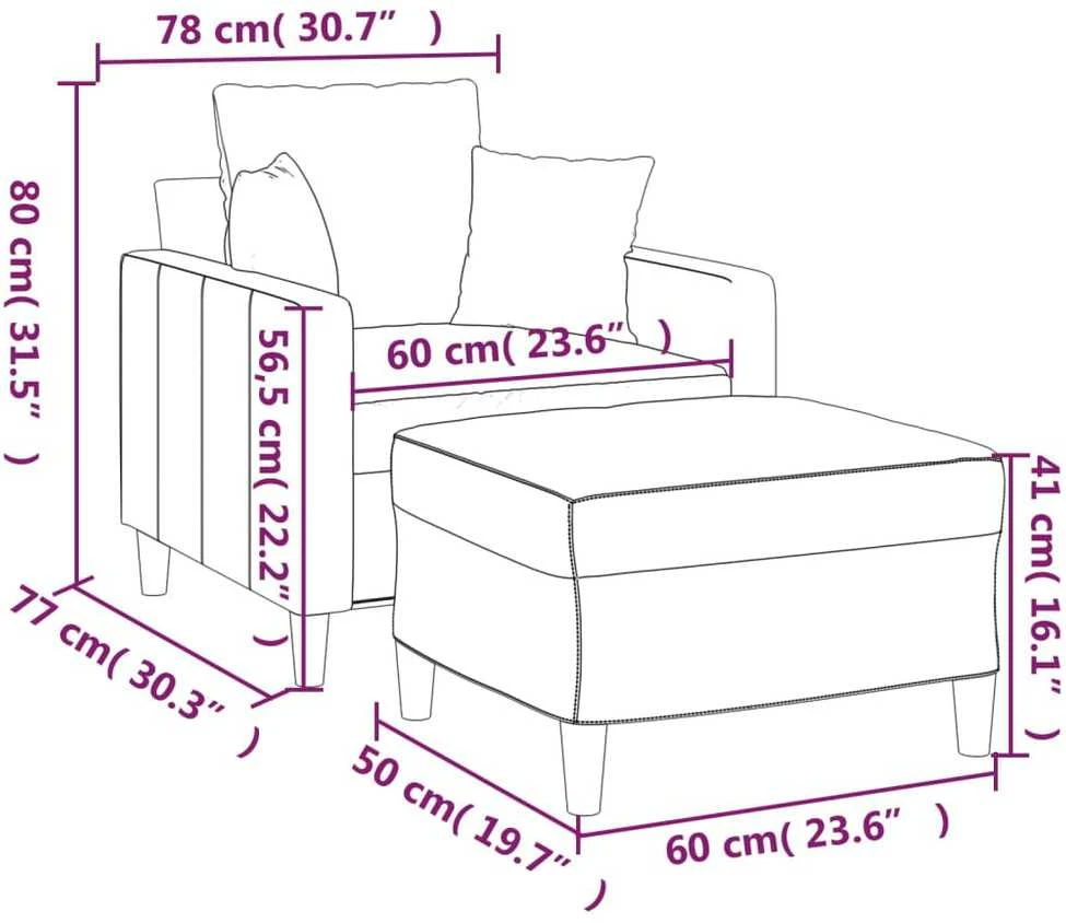 Sofa Krėslas su pakoja, raudonojo vyno spalvos, 60cm, aksomas