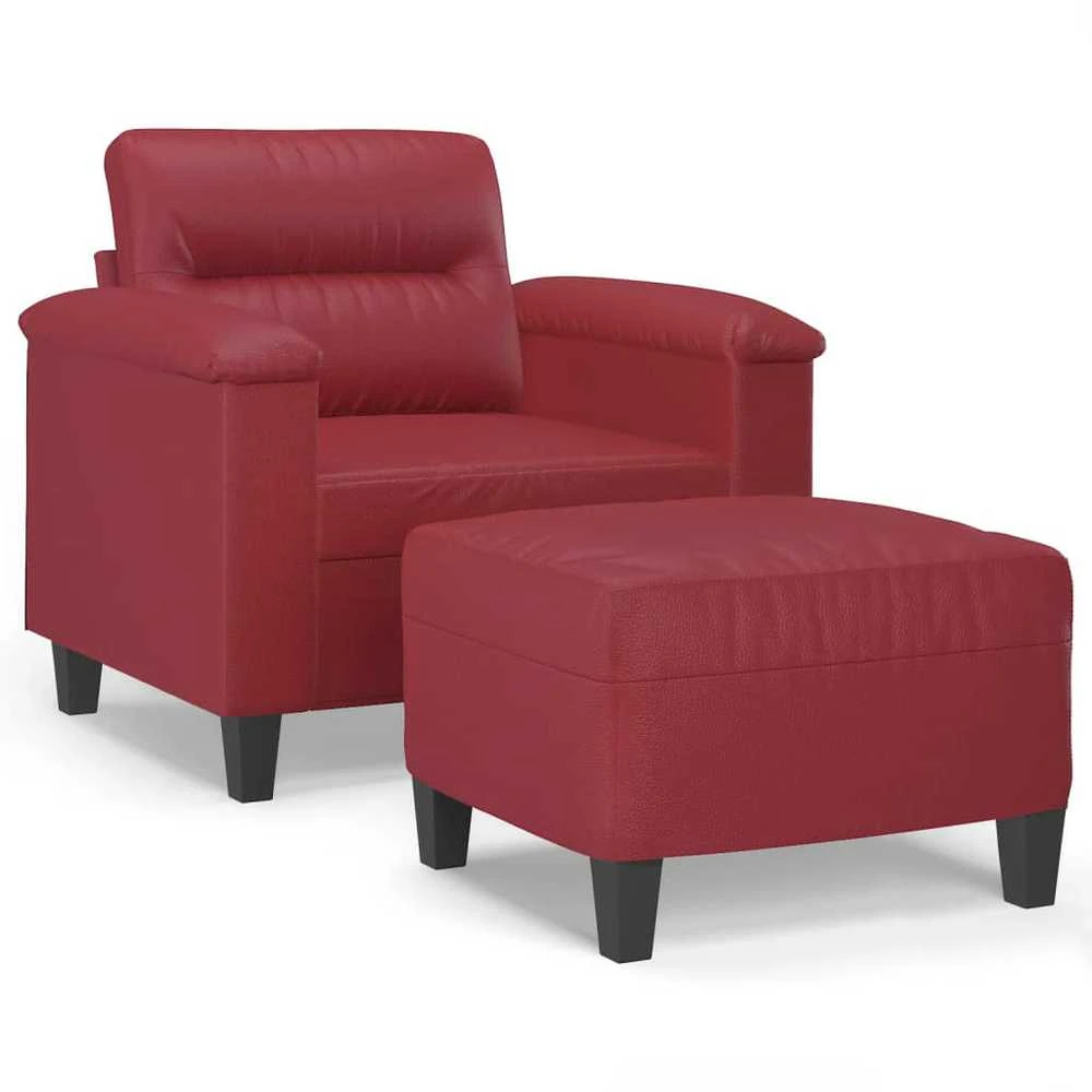 Sofa Krėslas su pakoja, raudonojo vyno spalvos, 60cm, dirbtinė oda