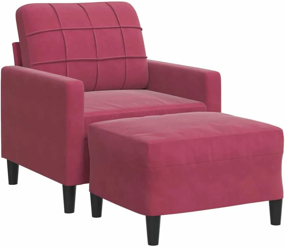 Sofa Krėslas su pakoja, raudonojo vyno spalvos, 60cm, aksomas