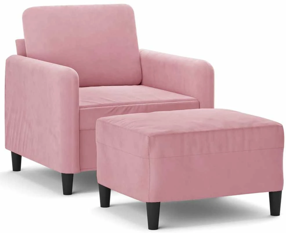 Sofa Krėslas su pakoja, rožinės spalvos, 60cm, aksomas