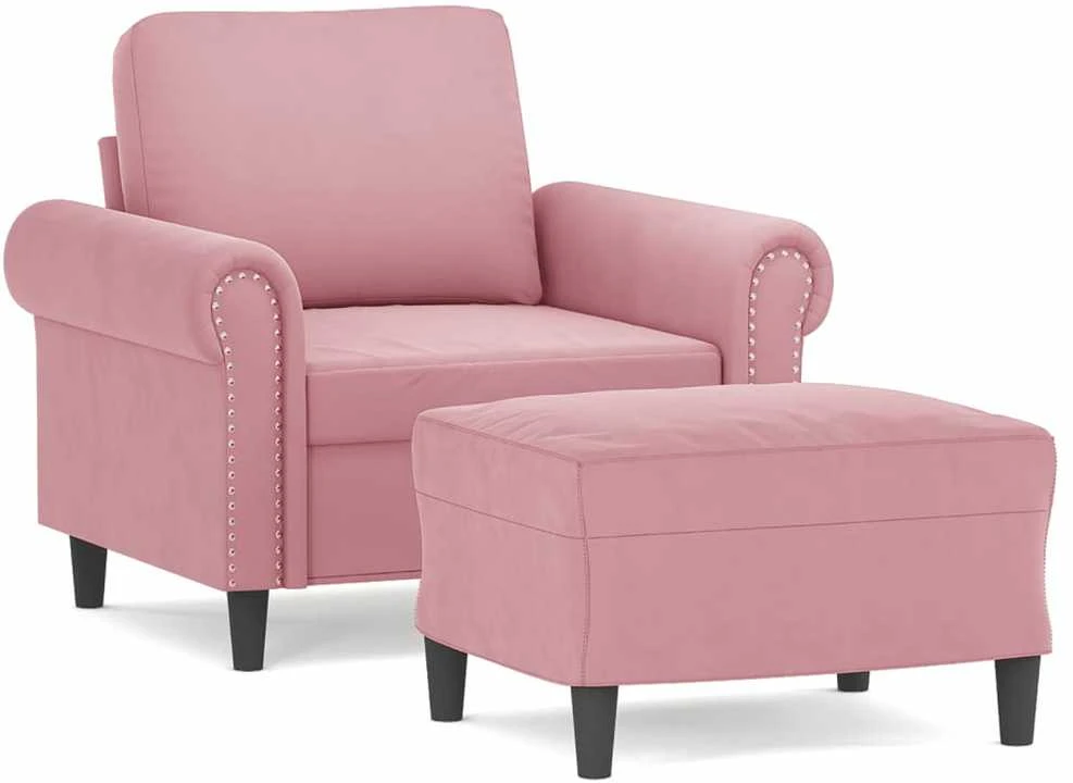 Sofa Krėslas su pakoja, rožinės spalvos, 60cm, aksomas