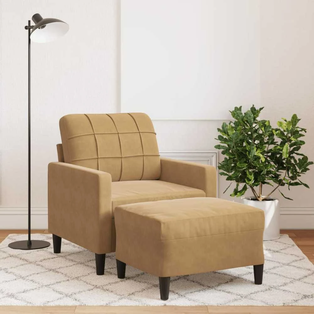 Sofa Krėslas su pakoja, rudos spalvos, 60cm, aksomas