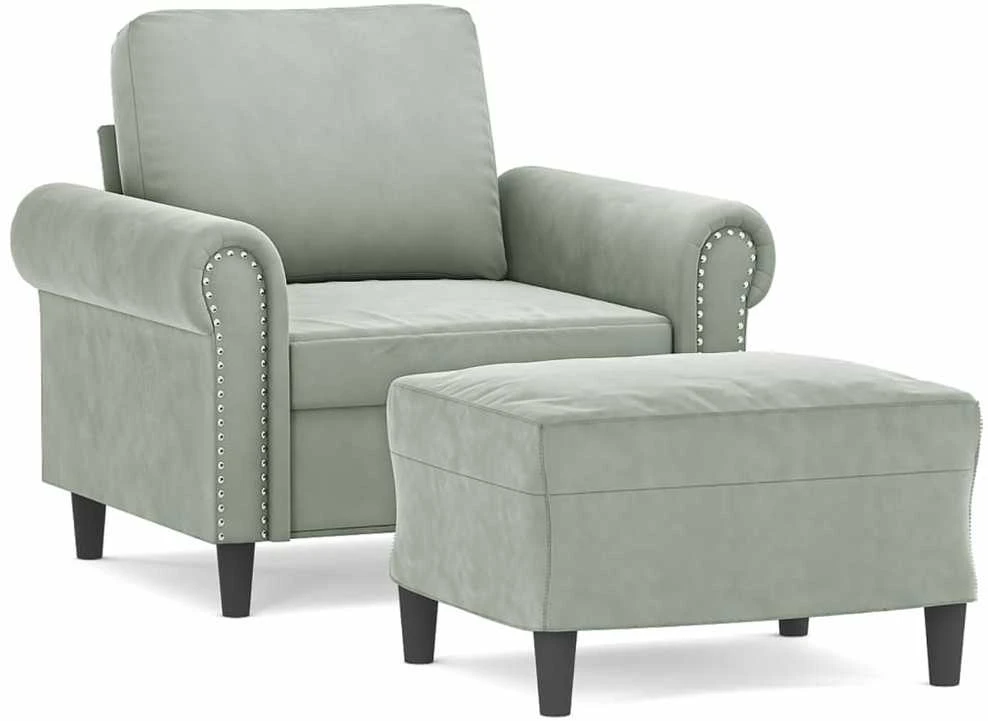 Sofa Krėslas su pakoja, šviesiai pilkos spalvos, 60cm, aksomas