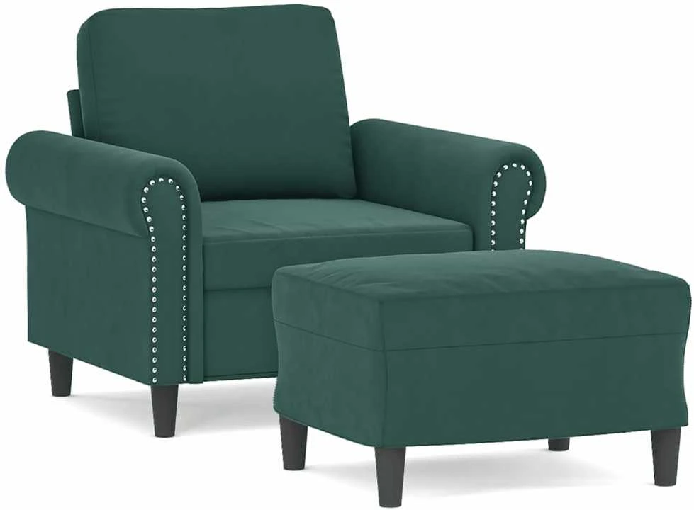 Sofa Krėslas su pakoja, tamsiai žalios spalvos, 60cm, aksomas