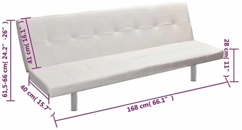 Sofa lova su 2 pagalv., dirbt. oda, reguliuojama, krem. balta