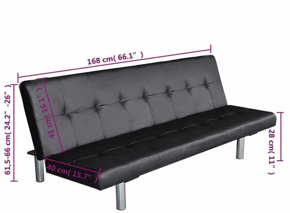 Sofa lova su dviem pagalv., dirbtinė oda, reguliuoj., juoda