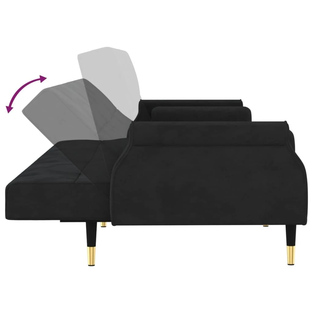 Sofa-lova su pagalvėlėmis, juodos spalvos, aksomas