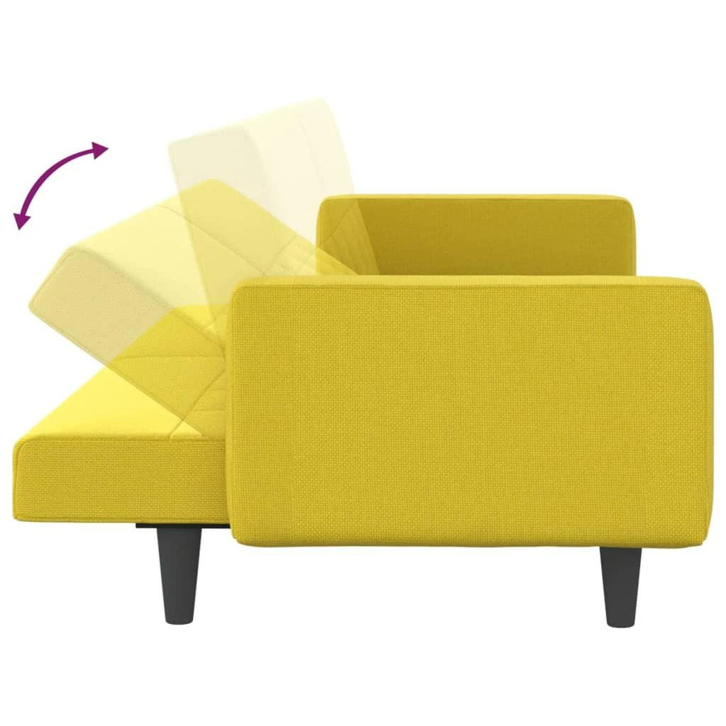 Sofa-lova su pagalvėlėmis, šviesiai geltonos spalvos, audinys