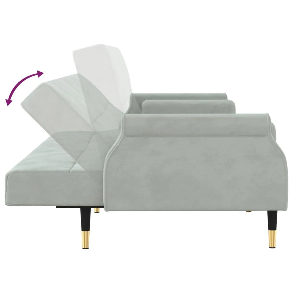 Sofa-lova su pagalvėlėmis, šviesiai pilkos spalvos, aksomas