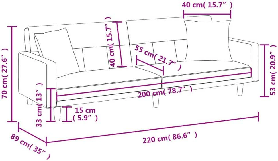 Sofa-lova su pagalvėlėmis, taupe spalvos, audinys