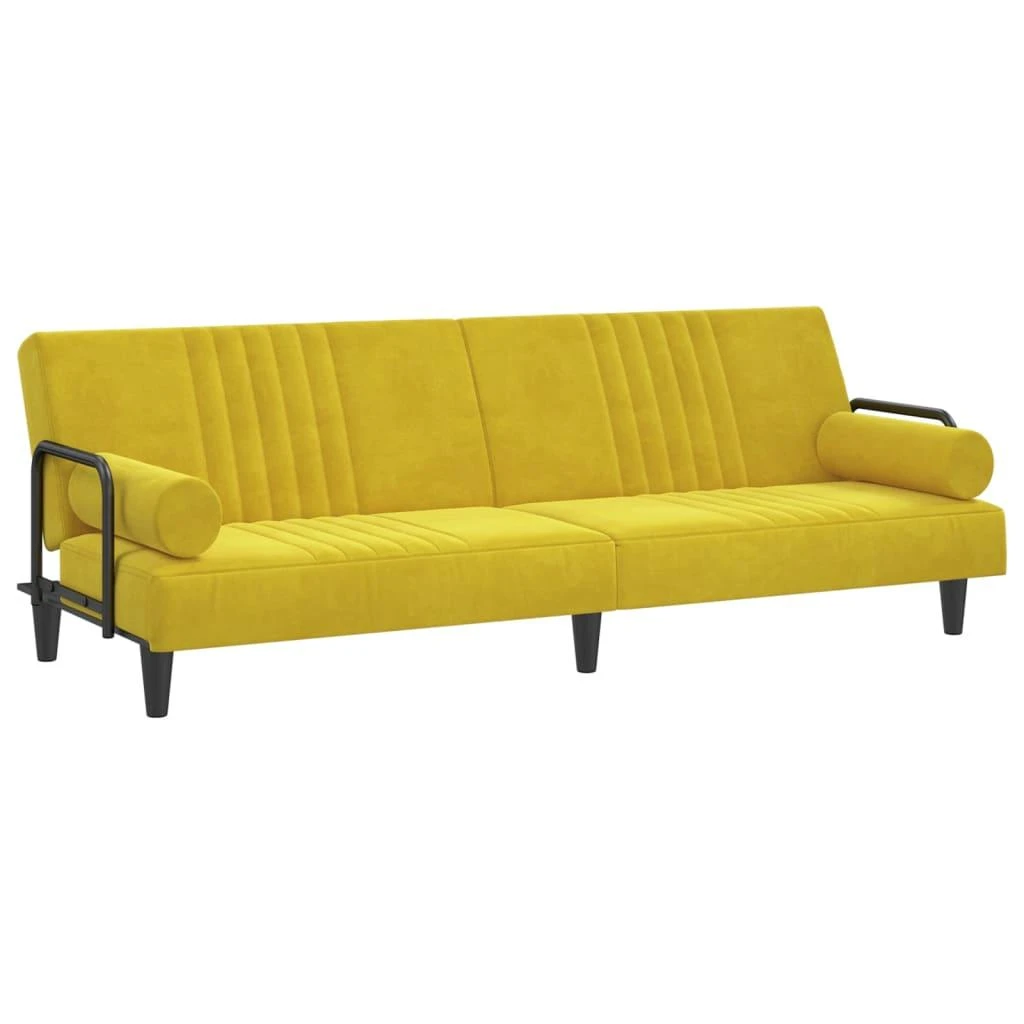 Sofa-lova su porankiais, geltonos spalvos, aksomas