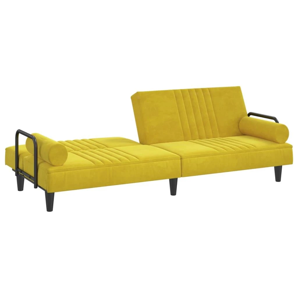Sofa-lova su porankiais, geltonos spalvos, aksomas