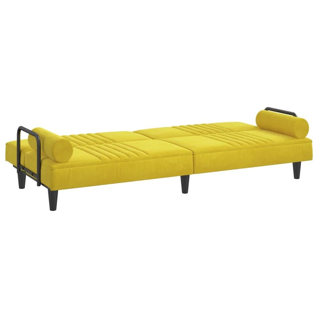 Sofa-lova su porankiais, geltonos spalvos, aksomas