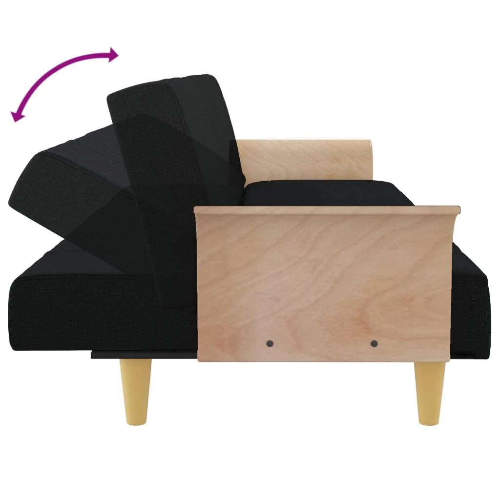 Sofa-lova su porankiais, juodos spalvos, audinys
