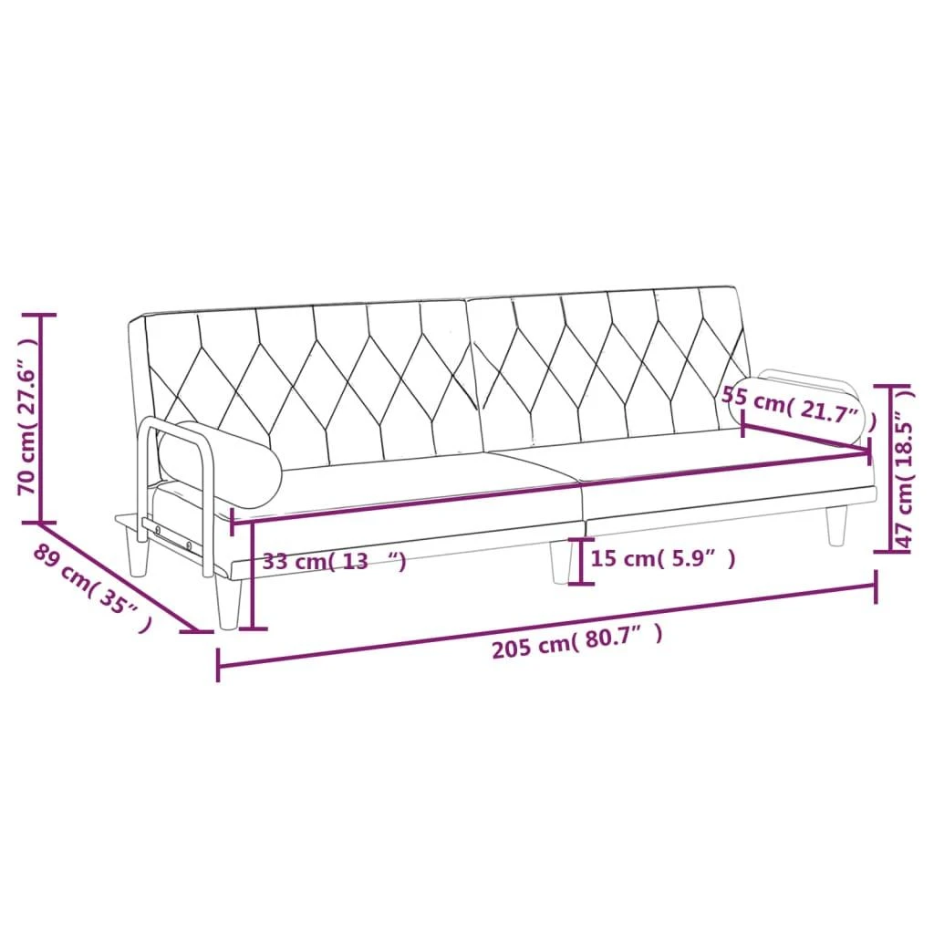 Sofa-lova su porankiais, juodos spalvos, audinys