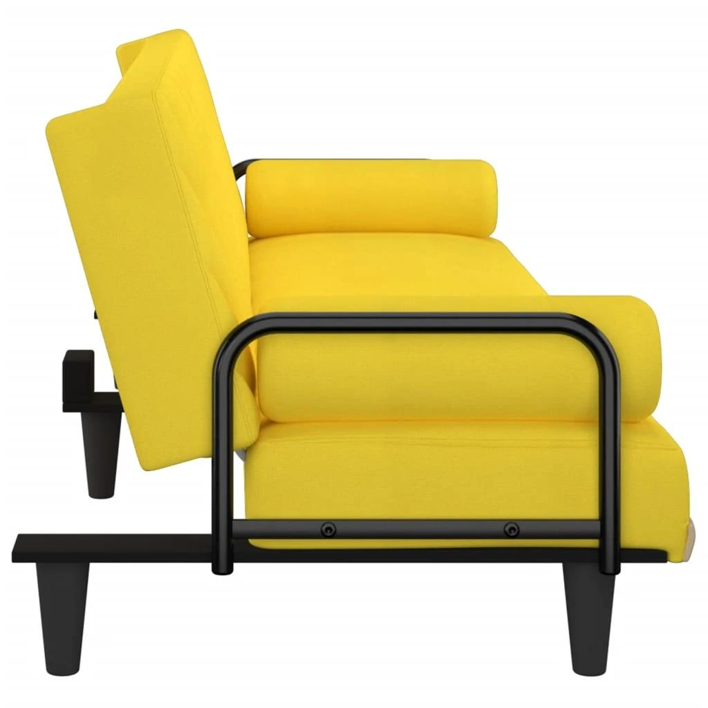 Sofa-lova su porankiais, šviesiai geltonos spalvos, audinys
