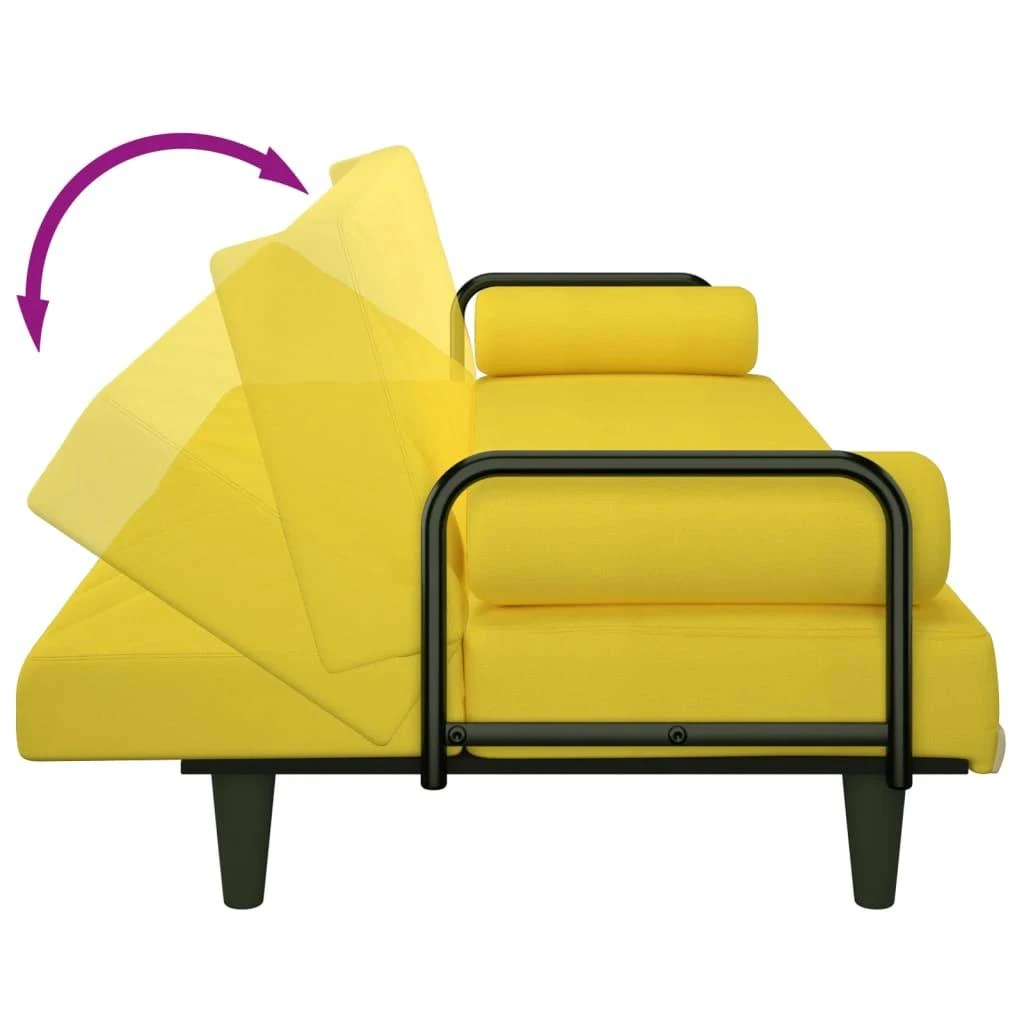 Sofa-lova su porankiais, šviesiai geltonos spalvos, audinys