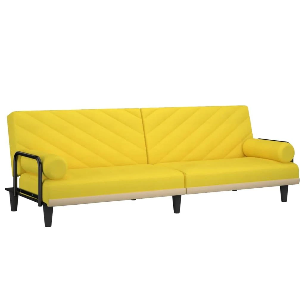 Sofa-lova su porankiais, šviesiai geltonos spalvos, audinys
