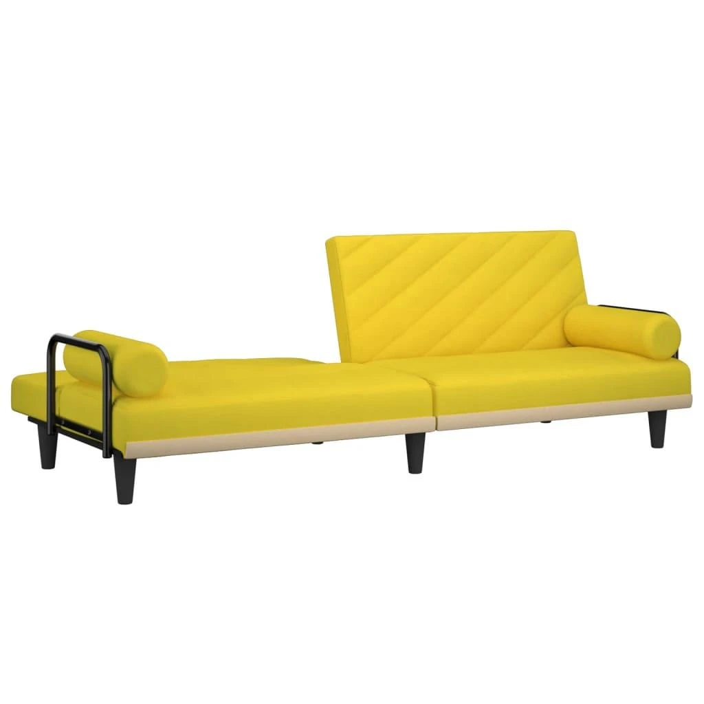Sofa-lova su porankiais, šviesiai geltonos spalvos, audinys