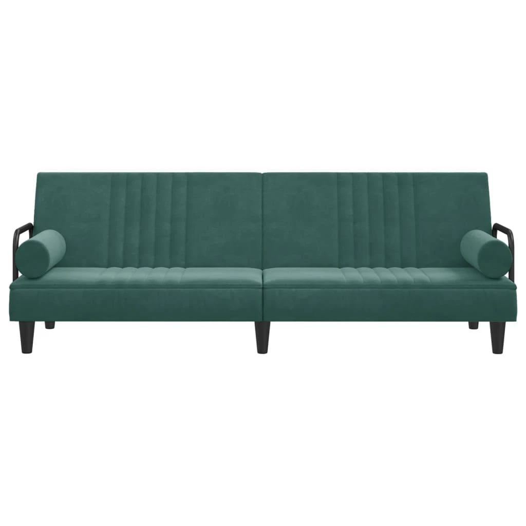 Sofa-lova su porankiais, tamsiai žalios spalvos, aksomas
