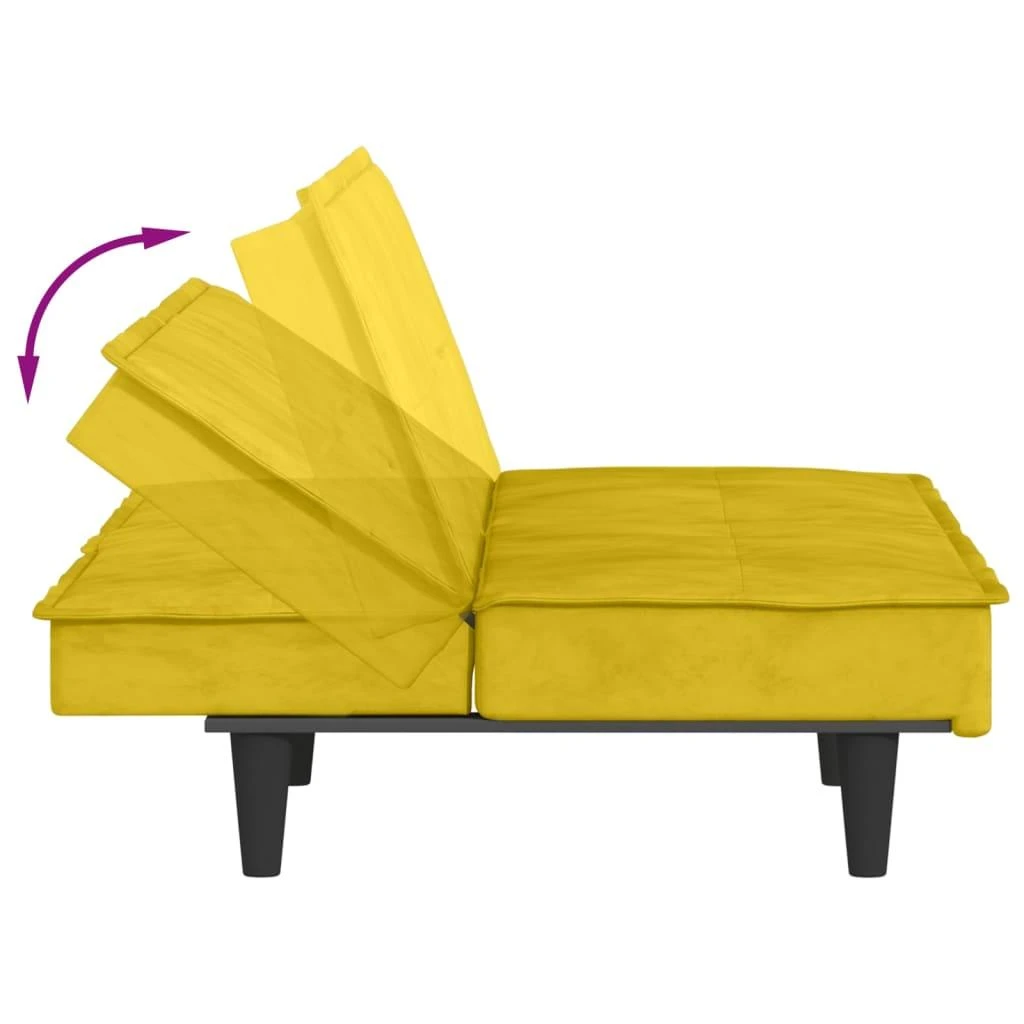 Sofa-lova su puodelių laikikliais, geltonos spalvos, aksomas