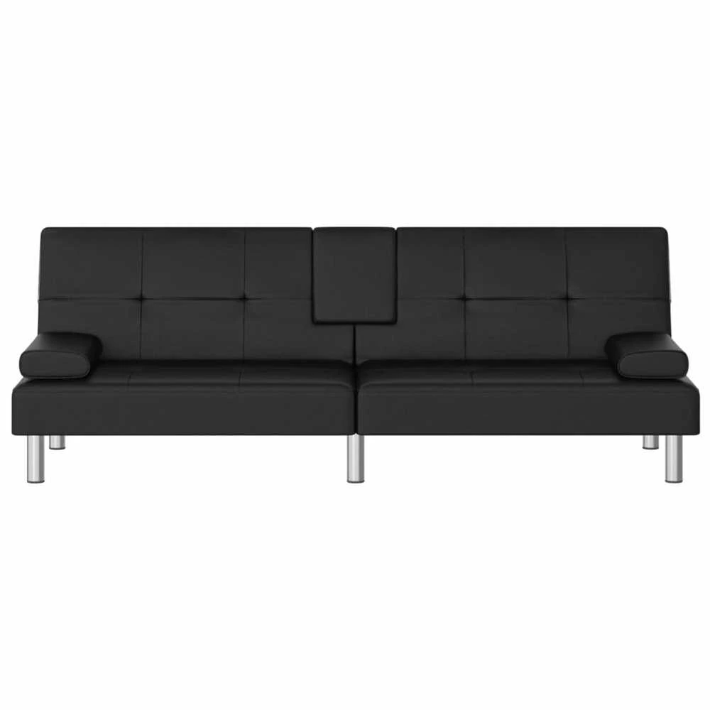 Sofa-lova su puodelių laikikliais, juodos spalvos, dirbtinė oda