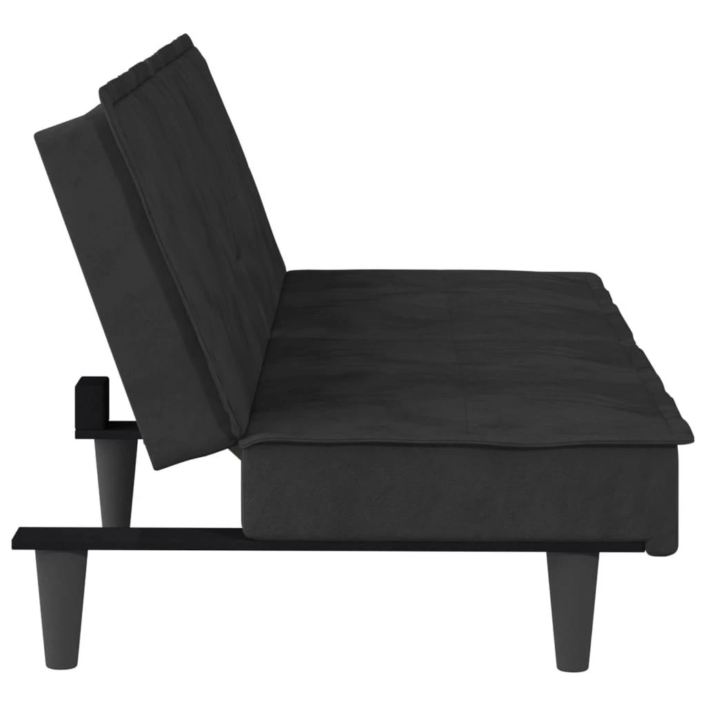 Sofa-lova su puodelių laikikliais, juodos spalvos, aksomas