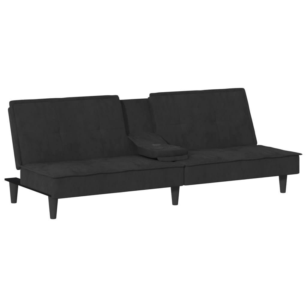 Sofa-lova su puodelių laikikliais, juodos spalvos, aksomas