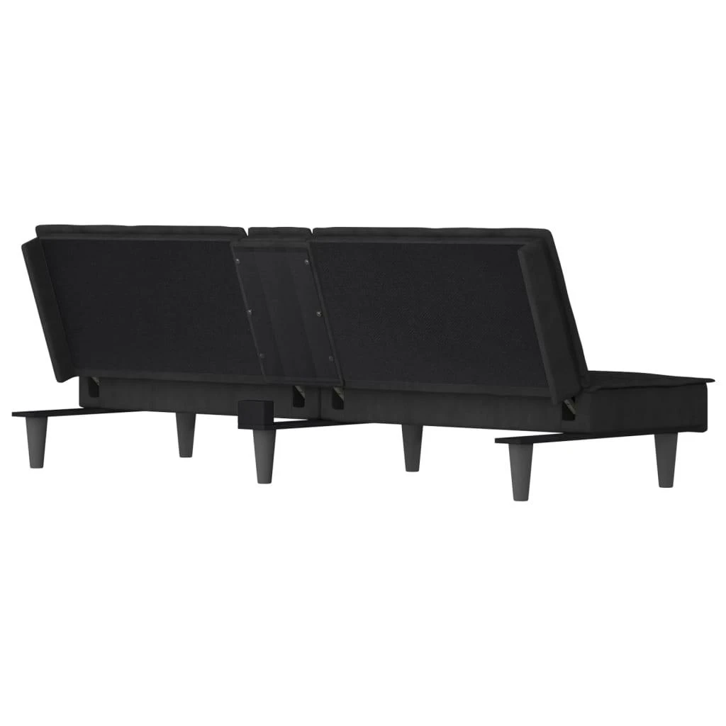 Sofa-lova su puodelių laikikliais, juodos spalvos, aksomas