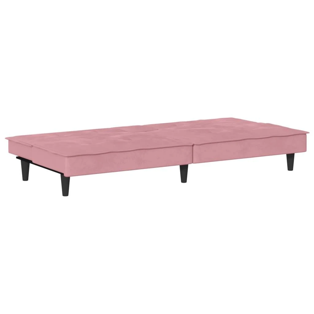 Sofa-lova su puodelių laikikliais, rožinės spalvos, aksomas