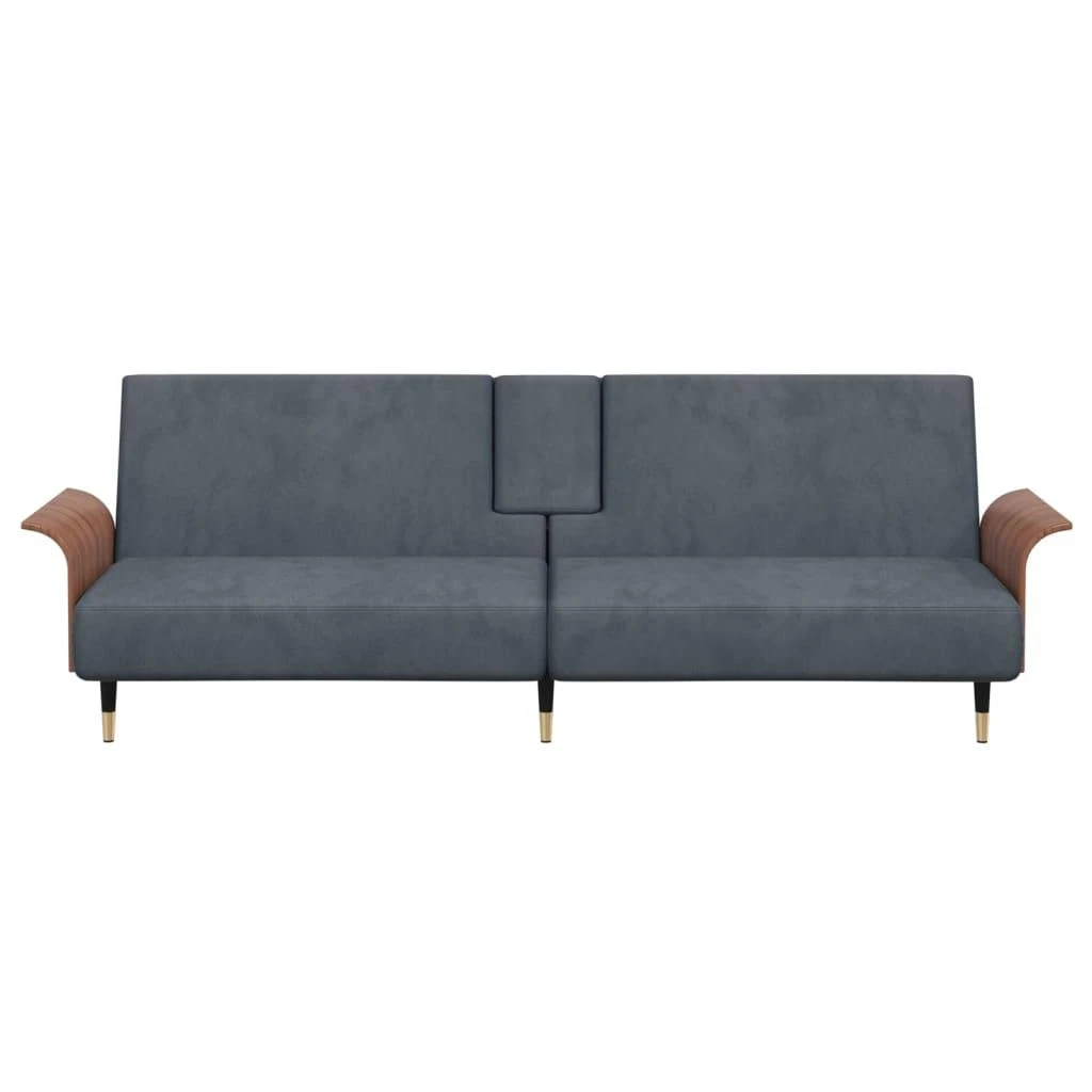 Sofa-lova su puodelių laikikliais, tamsiai pilka, aksomas