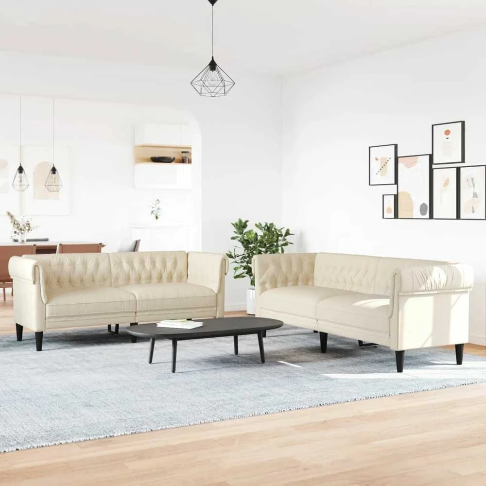Sofa Sofos komplektas, 2 dalių, kreminės spalvos, audinys