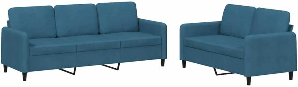 Sofa Sofos komplektas, 2 dalių, mėlynos spalvos, aksomas
