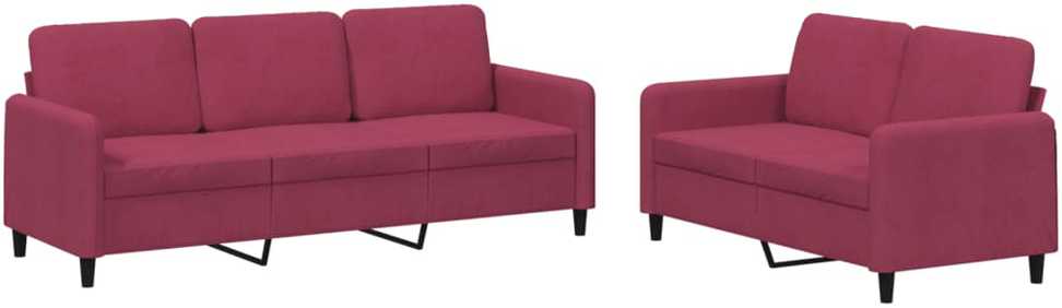 Sofa Sofos komplektas, 2 dalių, raudonojo vyno spalvos, aksomas