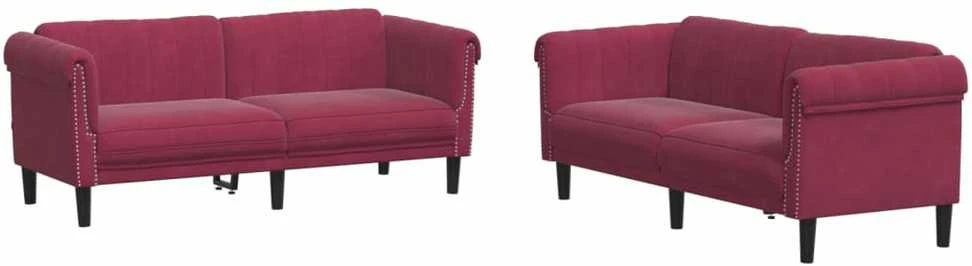 Sofa Sofos komplektas, 2 dalių, raudonojo vyno spalvos, aksomas