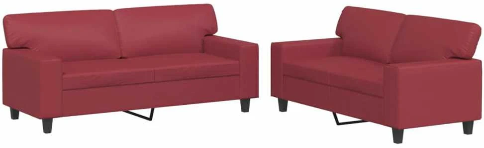 Sofa Sofos komplektas, 2 dalių, raudonojo vyno spalvos, dirbtinė oda