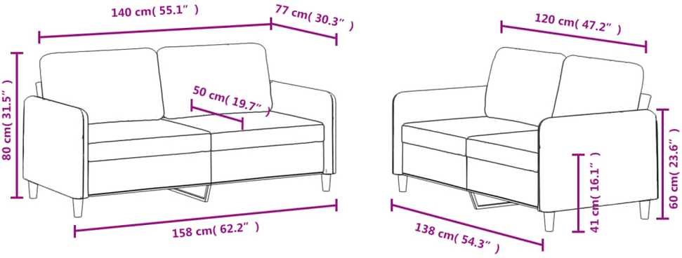 Sofa Sofos komplektas, 2 dalių, rožinės spalvos, aksomas