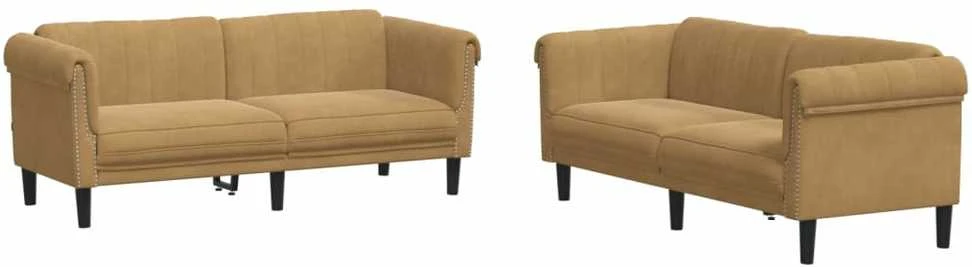 Sofa Sofos komplektas, 2 dalių, rudos spalvos, aksomas
