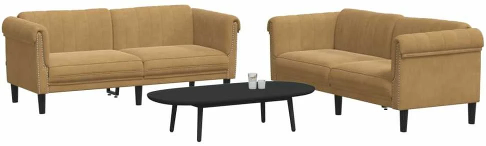 Sofa Sofos komplektas, 2 dalių, rudos spalvos, aksomas
