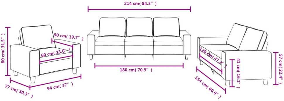 Sofa Sofos komplektas, 3 dalių, juodos spalvos, audinys