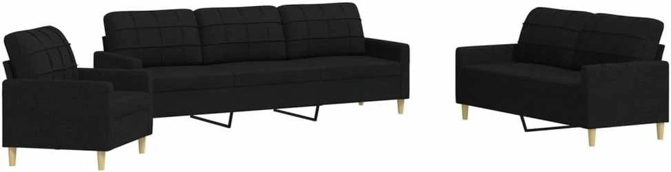 Sofa Sofos komplektas, 3 dalių, juodos spalvos, audinys