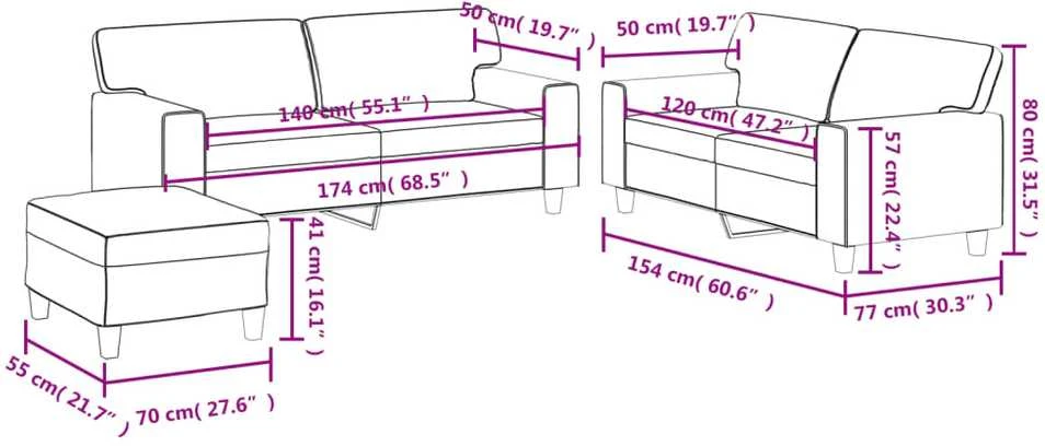 Sofa Sofos komplektas, 3 dalių, juodos spalvos, dirbtinė oda