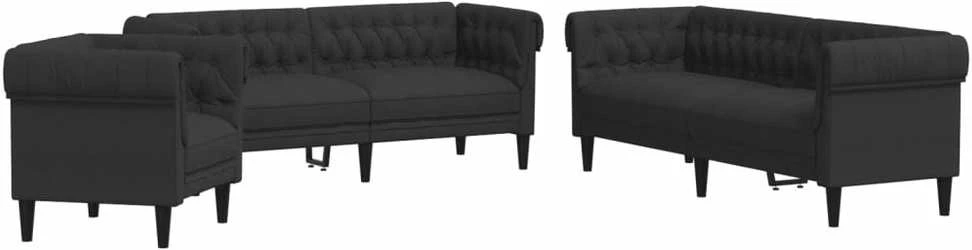 Sofa Sofos komplektas, 3 dalių, juodos spalvos, audinys