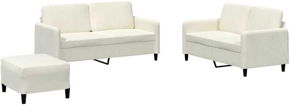 Sofa Sofos komplektas, 3 dalių, kreminės spalvos, aksomas