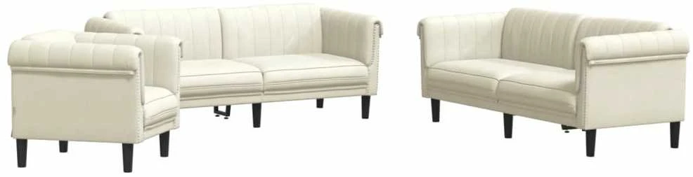 Sofa Sofos komplektas, 3 dalių, kreminės spalvos, aksomas