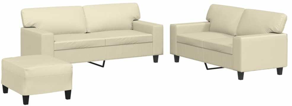 Sofa Sofos komplektas, 3 dalių, kreminės spalvos, dirbtinė oda