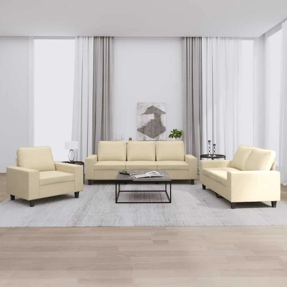 Sofa Sofos komplektas, 3 dalių, kreminės spalvos, audinys