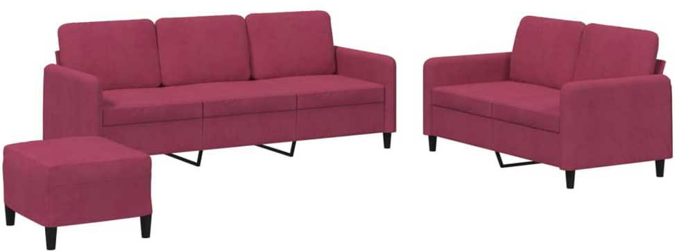 Sofa Sofos komplektas, 3 dalių, raudonojo vyno spalvos, aksomas